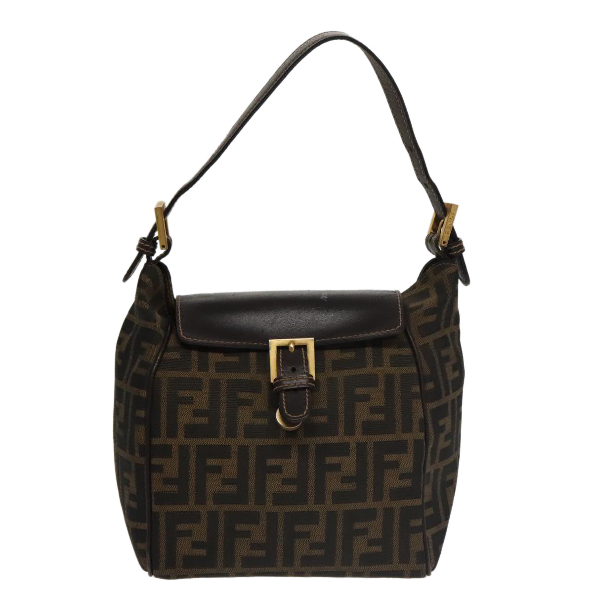 FENDI Zucca Canvas Hand Bag Brown Black gold 100727