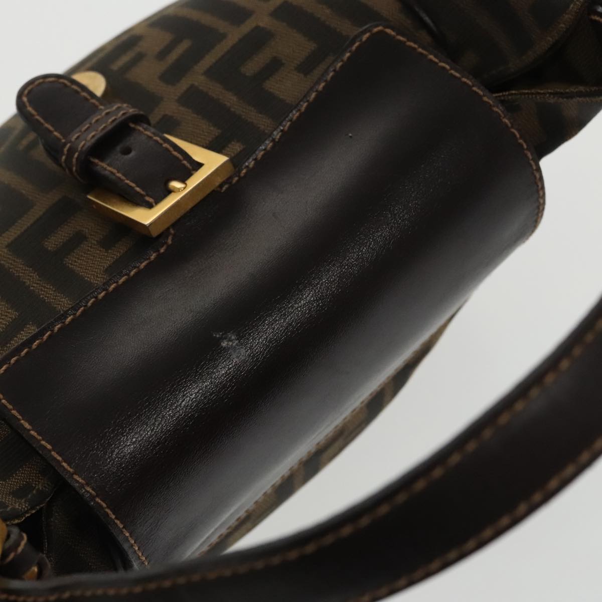 FENDI Zucca Canvas Hand Bag Brown Black gold 100727