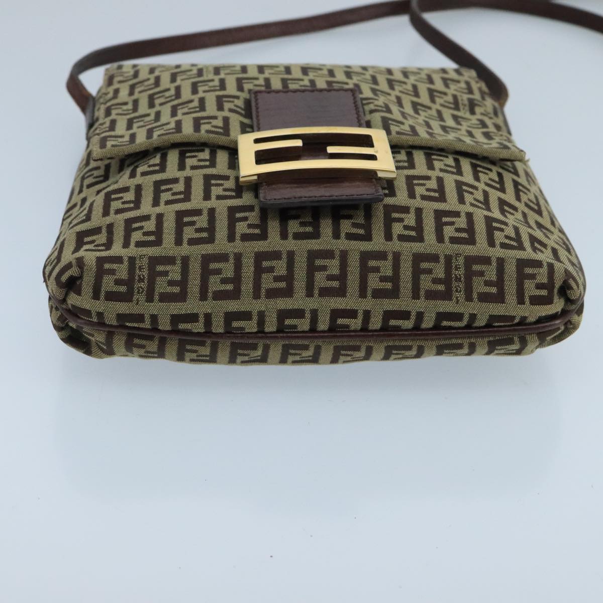 FENDI Zucchino Canvas Shoulder Bag Beige Gold 100792