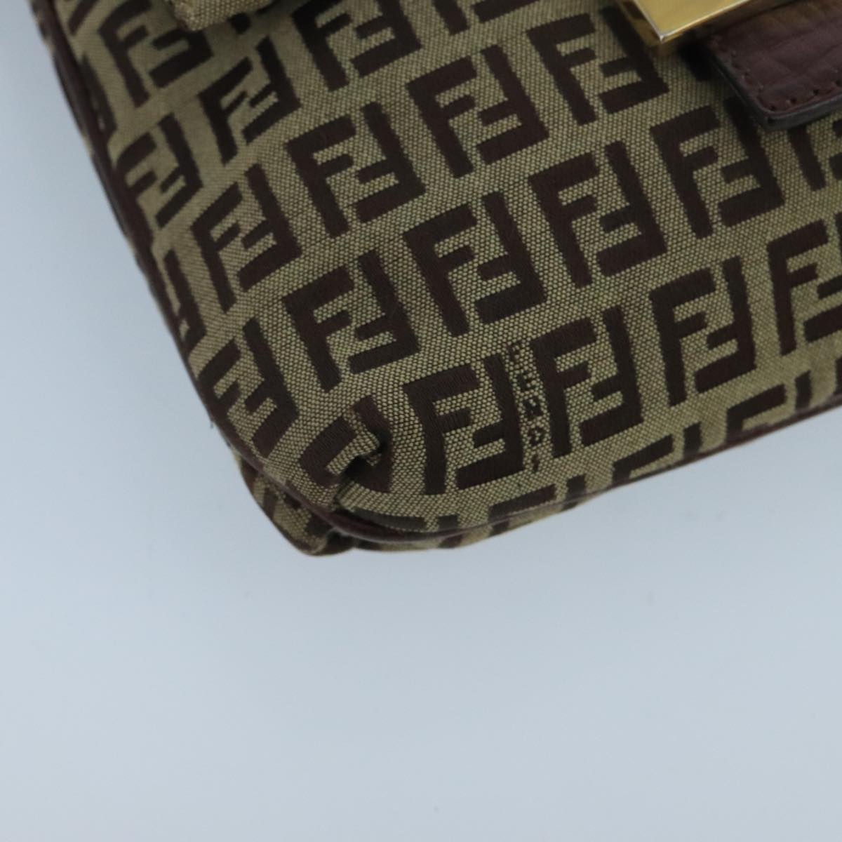 FENDI Zucchino Canvas Shoulder Bag Beige Gold 100792