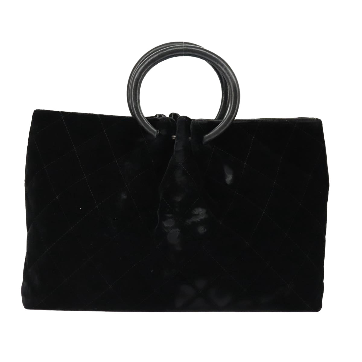 CHANEL Matelasse Hand Bag Velor Black Gold CC 100911
