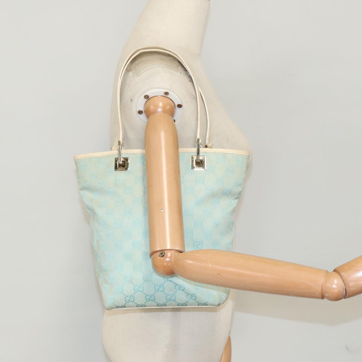 GUCCI GG Canvas Tote Bag Light Blue Gold 002 1098 100928