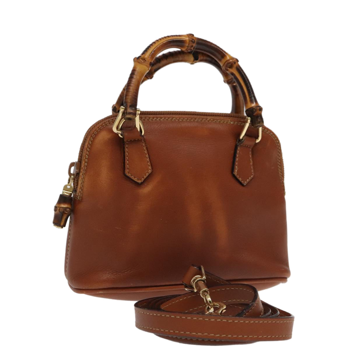 GUCCI Bamboo Hand Bag Leather 2way Brown Gold 007 2865 0231 100959