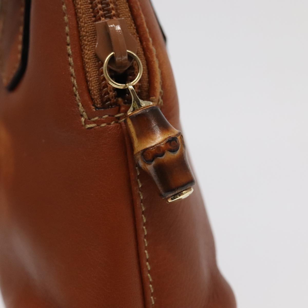 GUCCI Bamboo Hand Bag Leather 2way Brown Gold 007 2865 0231 100959
