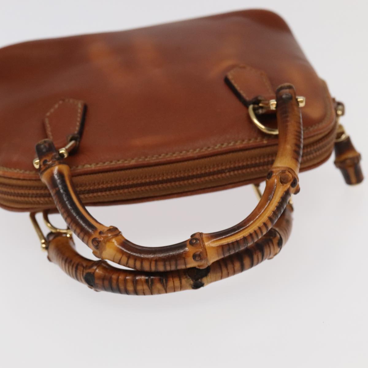 GUCCI Bamboo Hand Bag Leather 2way Brown Gold 007 2865 0231 100959