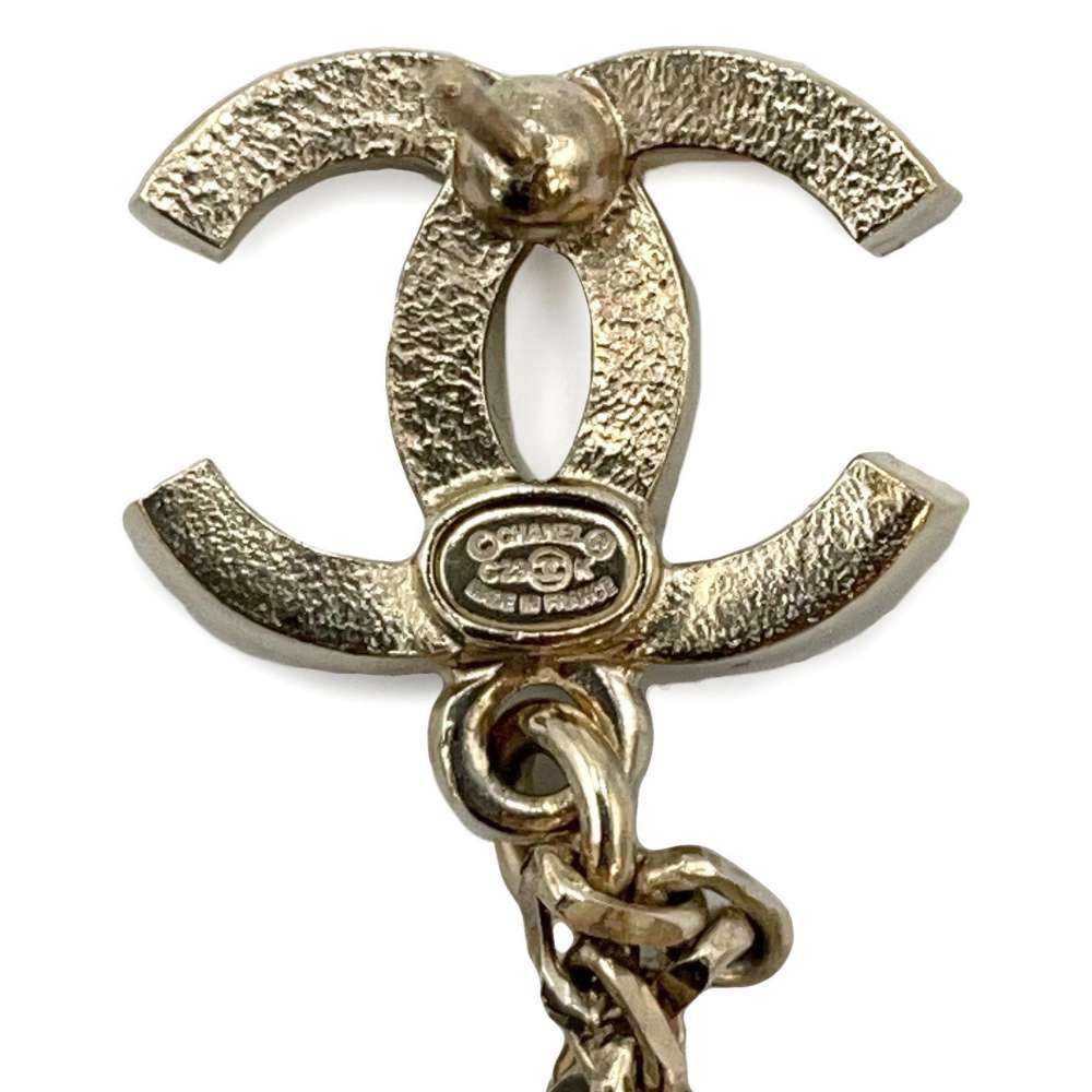 CHANEL CC Logo Star Motif Swing Earrings White Gold Plated Rhinestone