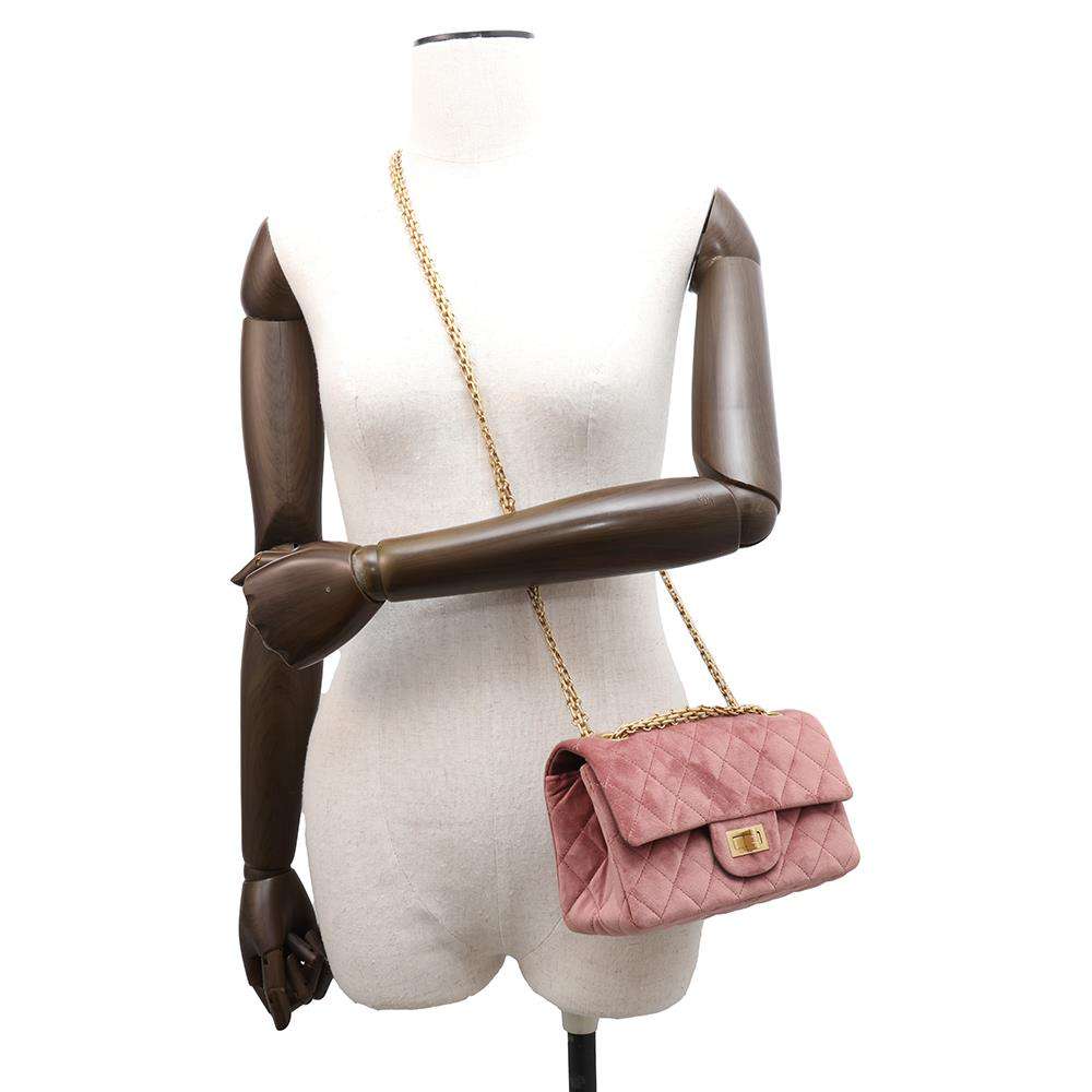 CHANEL 2.55 ChainShoulder Bag PinkAS0874 Velvet Size Mini
