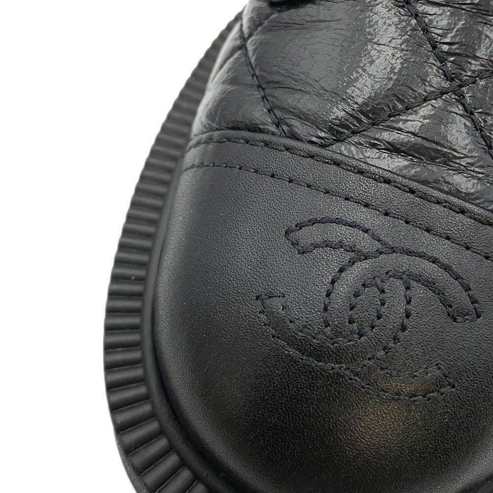 CHANEL Combat Boots Matelasse BlackG45833 Lambskin Size 38C