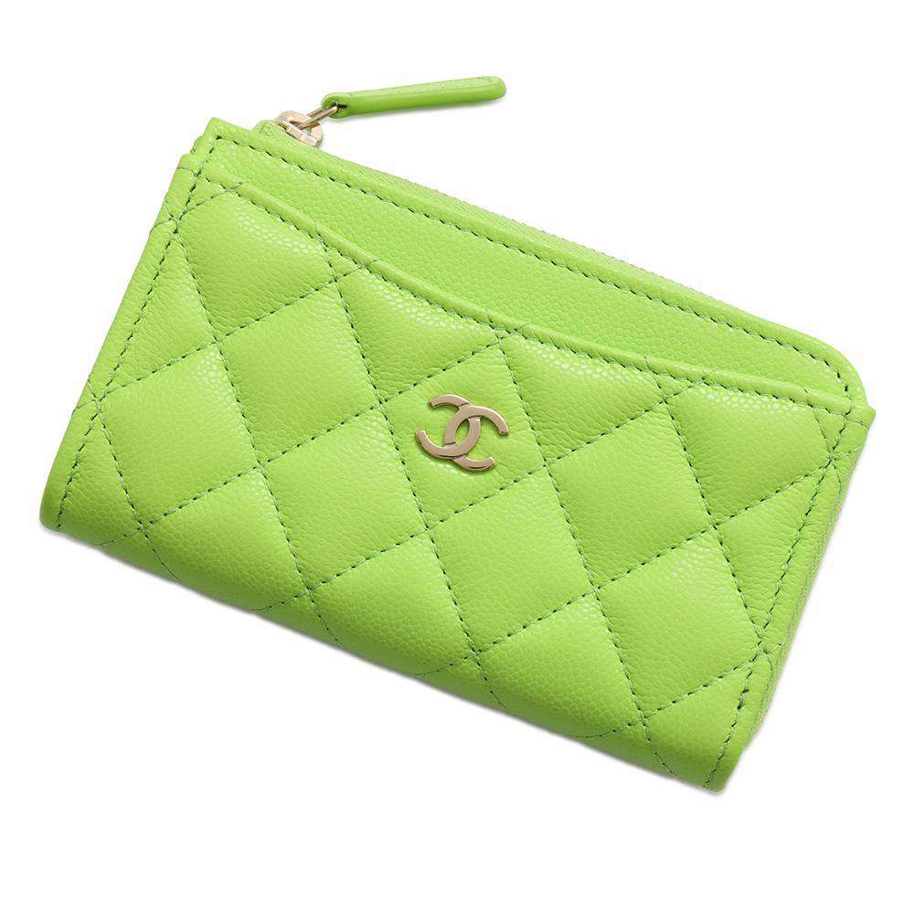 CHANEL Matelasse Fragment Card Case Light GreenAP3179 Caviar Leather