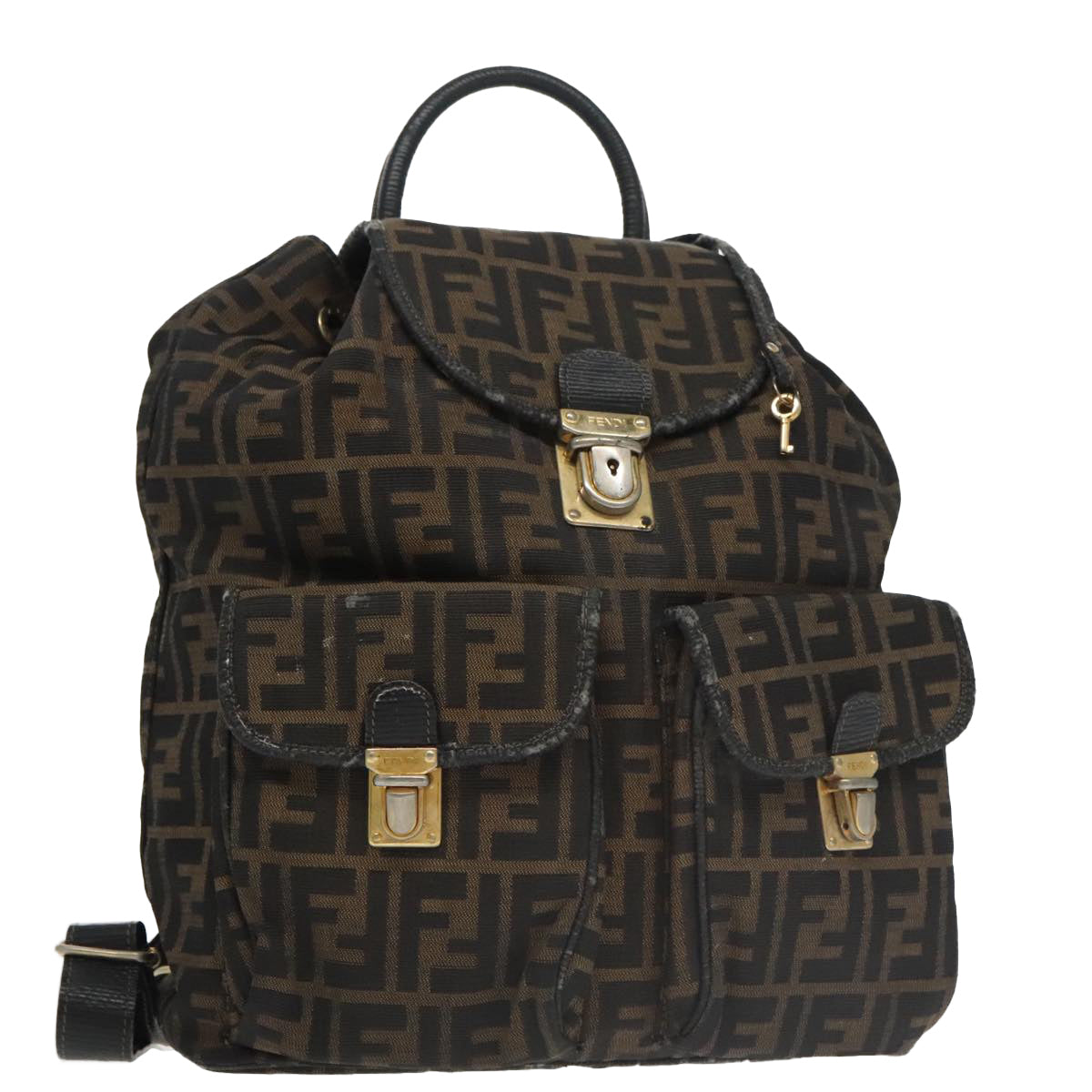 FENDI Zucca Canvas Backpack Brown Black gold 101005