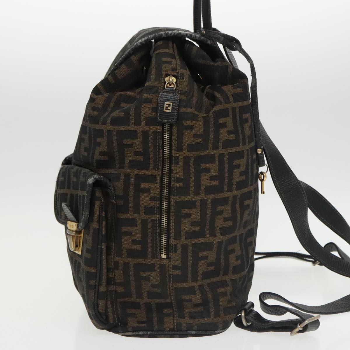 FENDI Zucca Canvas Backpack Brown Black gold 101005