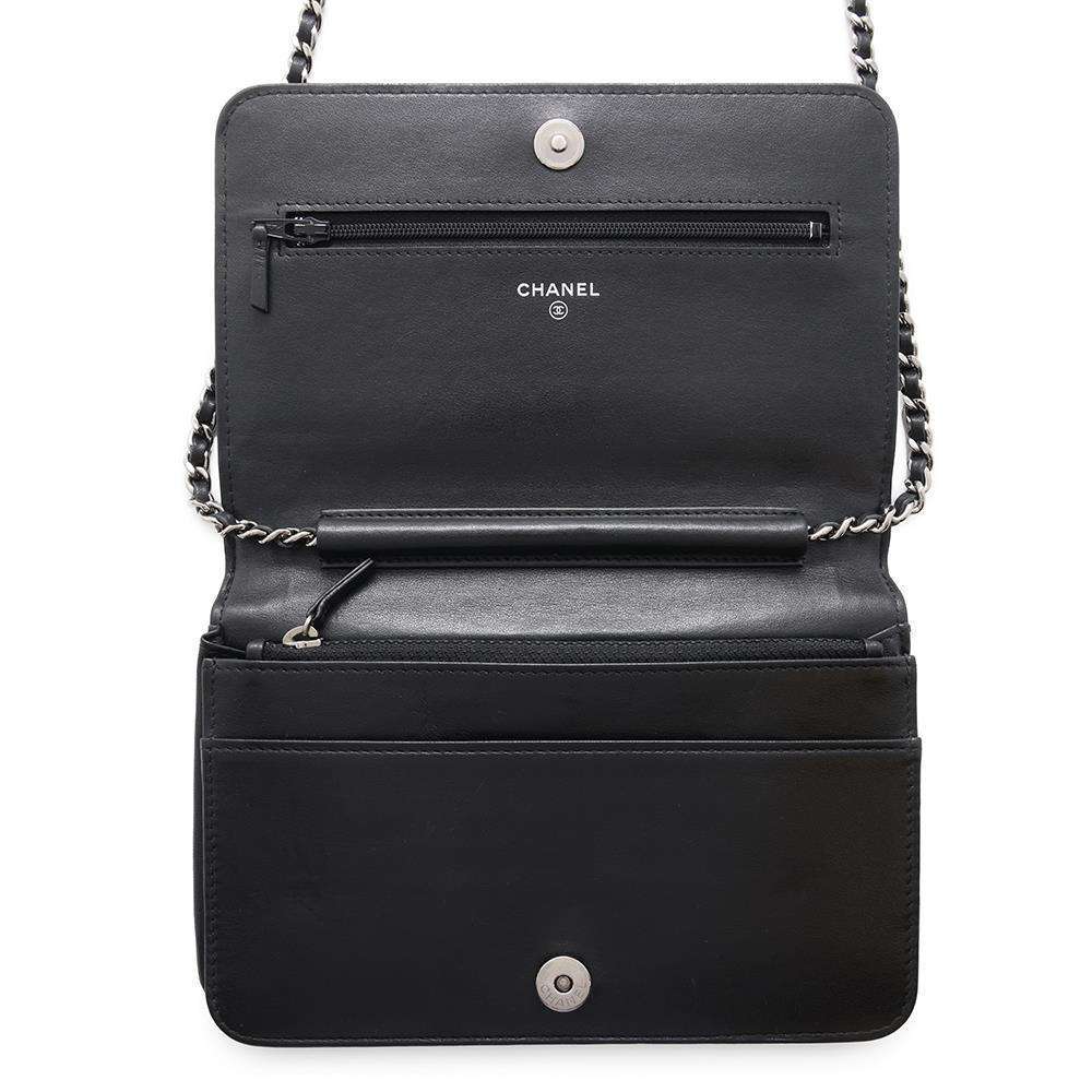 CHANEL Chevron Chain wallet BlackA70230 Calf Leather