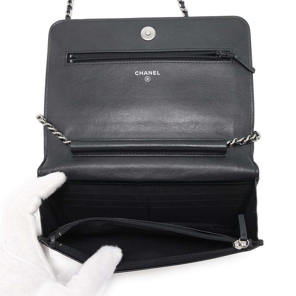 CHANEL Chevron Chain wallet BlackA70230 Calf Leather