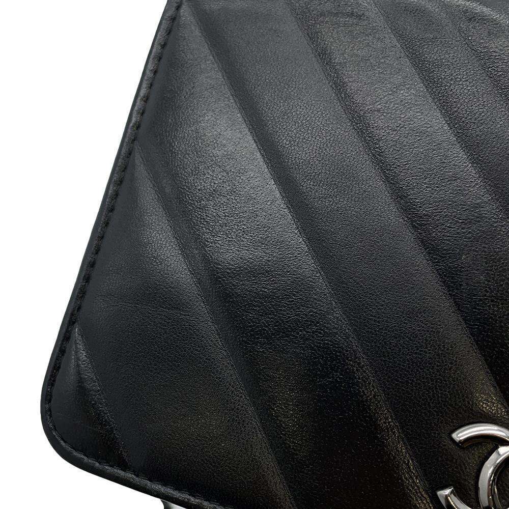 CHANEL Chevron Chain wallet BlackA70230 Calf Leather