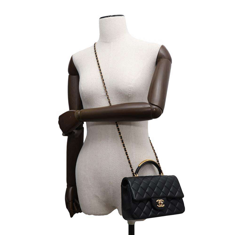 CHANEL Matelasse Top Handle Flap Bag BlackAS2431 Lambskin