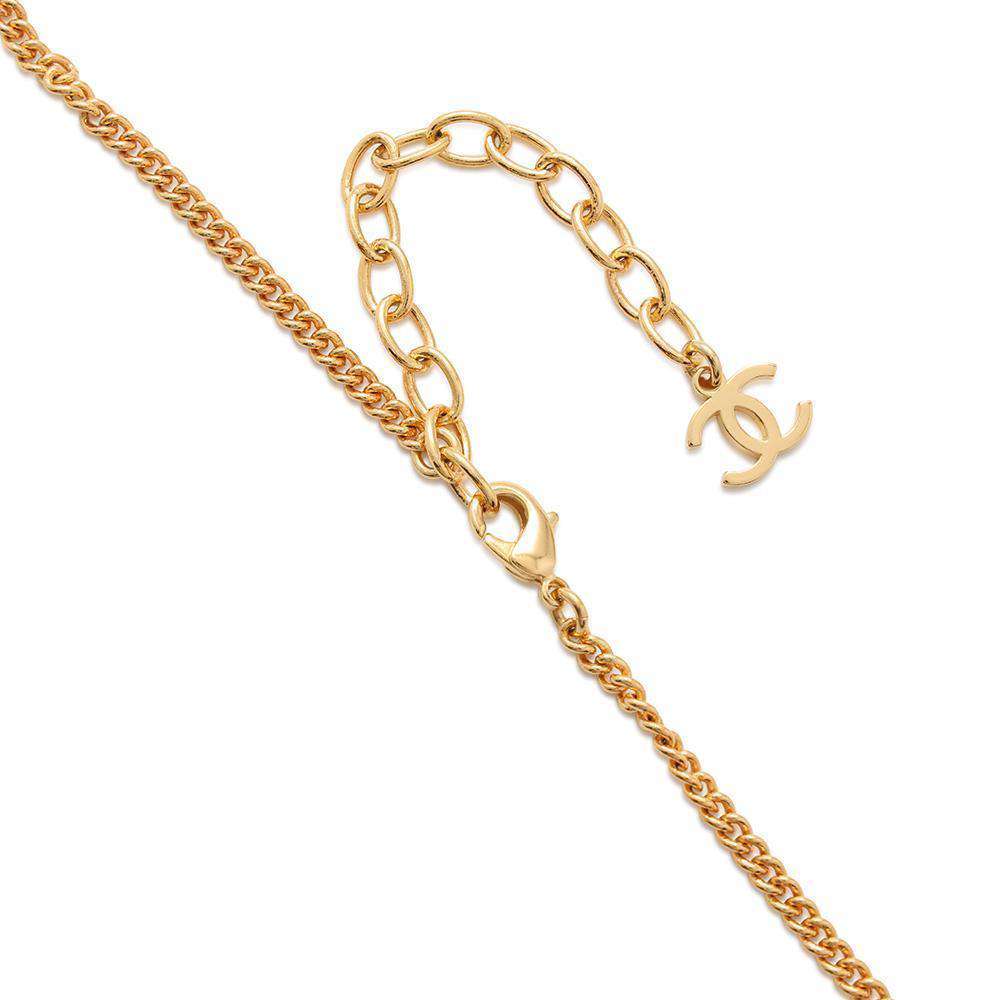 CHANEL Necklace African continent motif Gold Metal  Rhinestone Faux Pearl