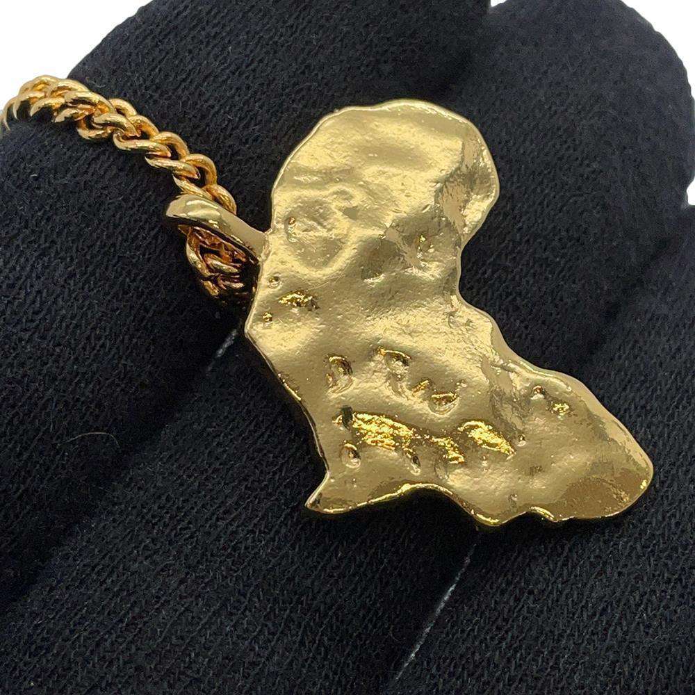 CHANEL Necklace African continent motif Gold Metal  Rhinestone Faux Pearl