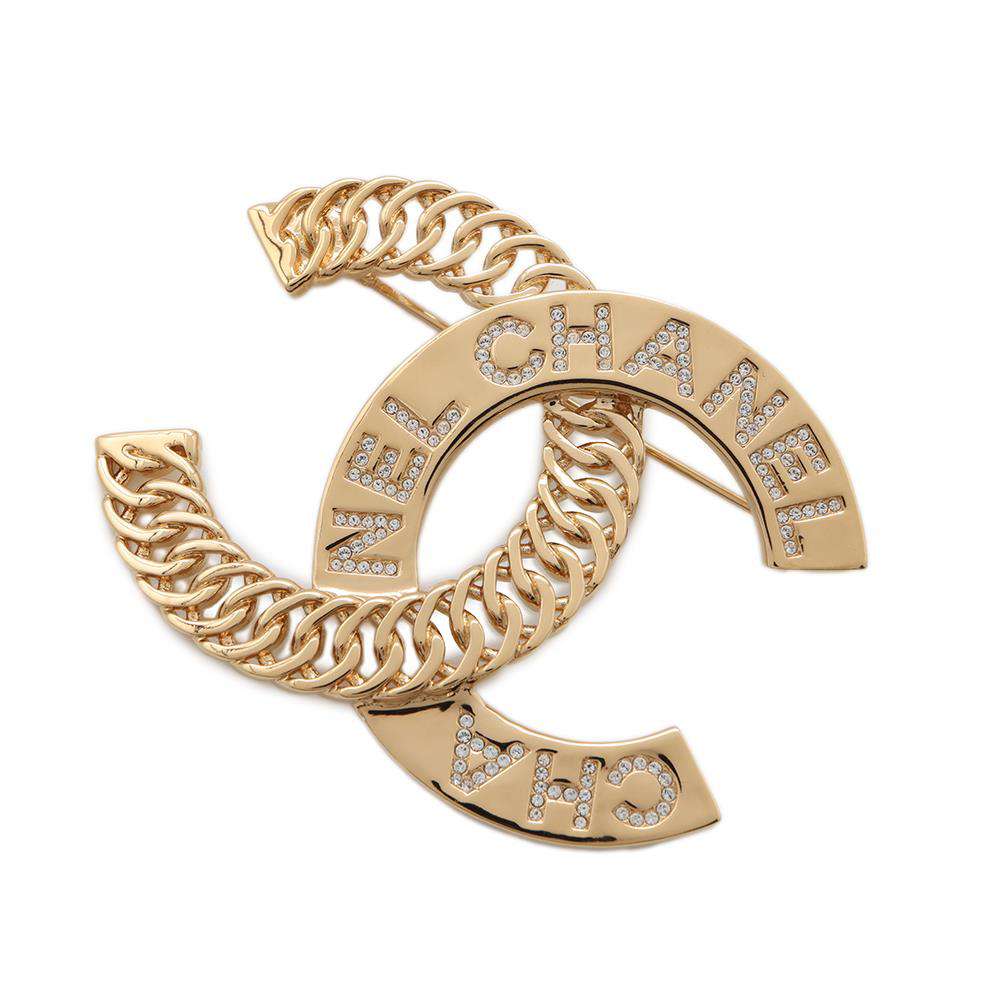 CHANEL CC Logo Brooch Gold Metal  Rhinestone