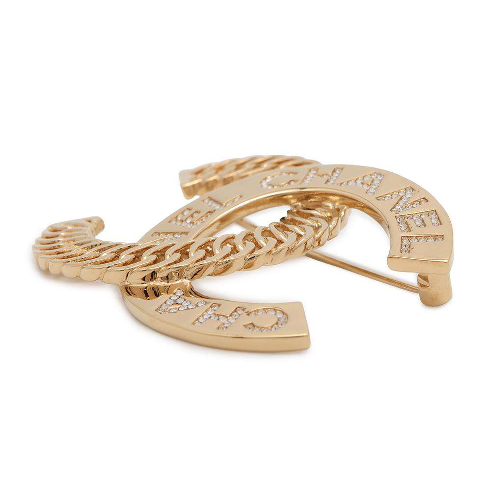 CHANEL CC Logo Brooch Gold Metal  Rhinestone