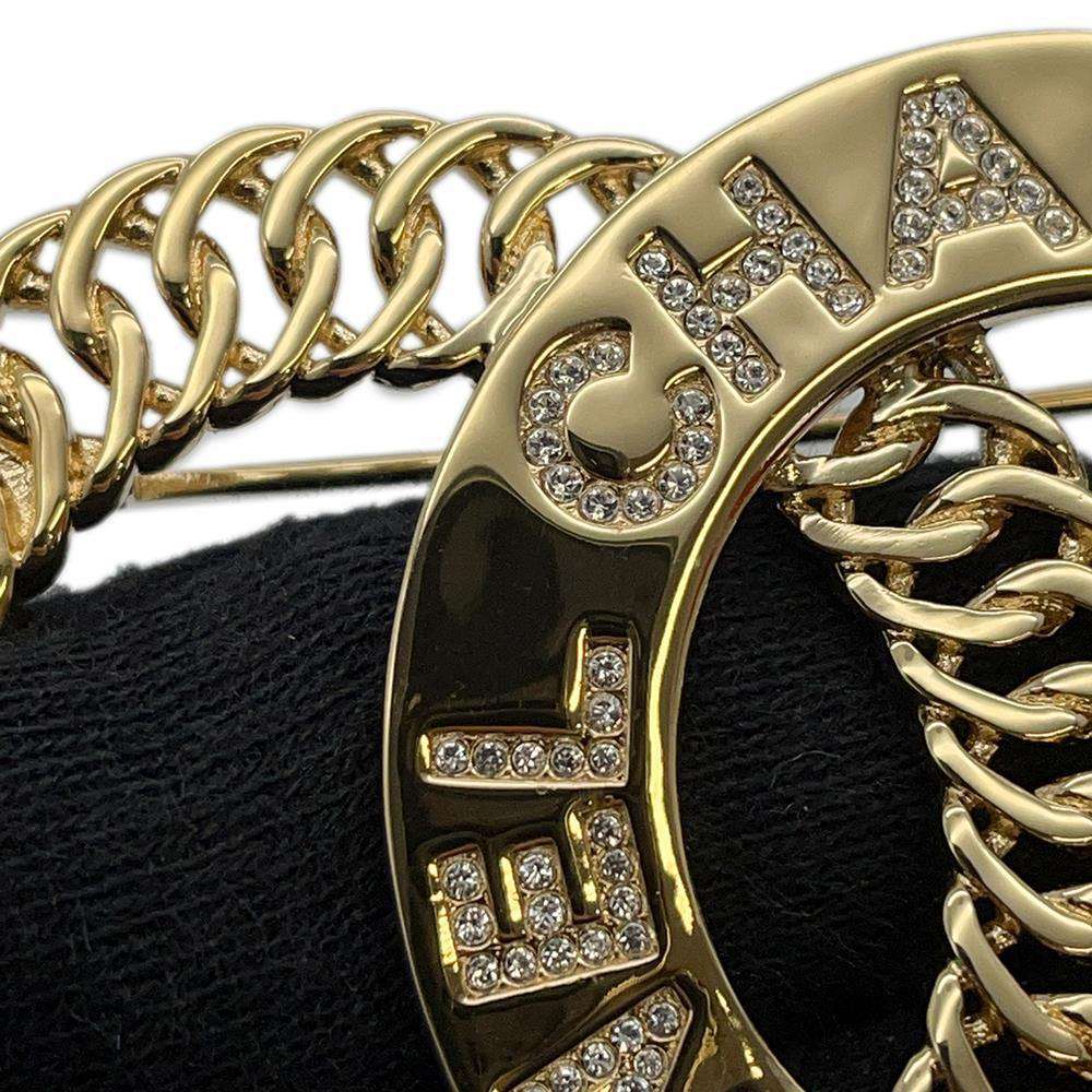 CHANEL CC Logo Brooch Gold Metal  Rhinestone