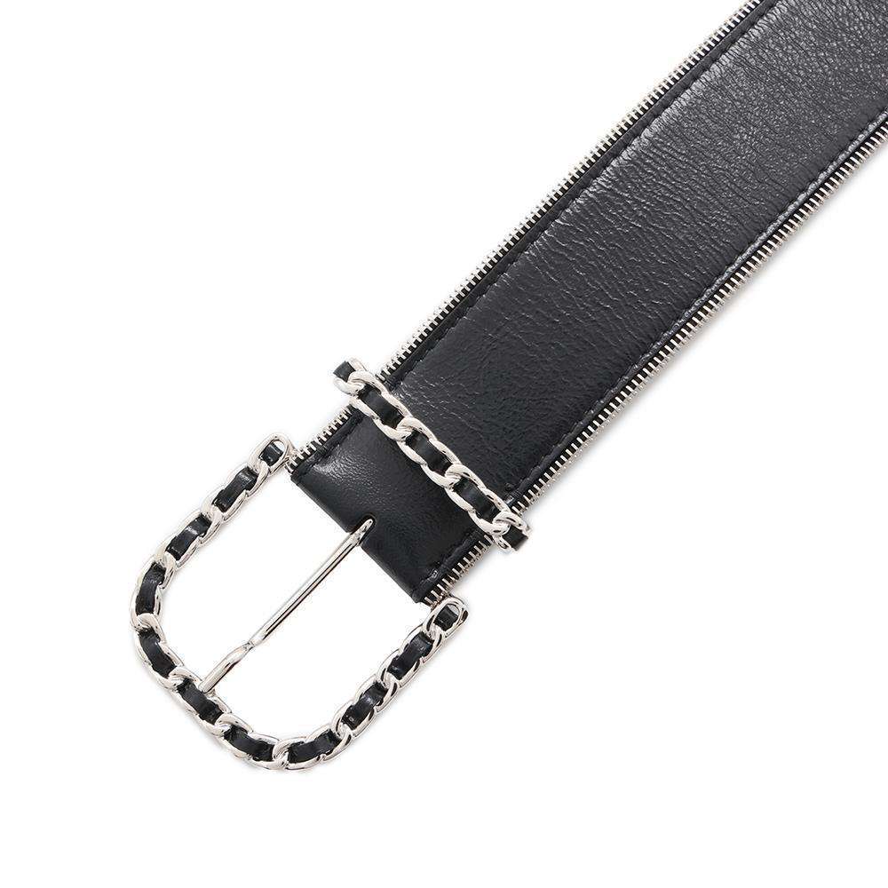 CHANEL Belt Black Lambskin Size 80