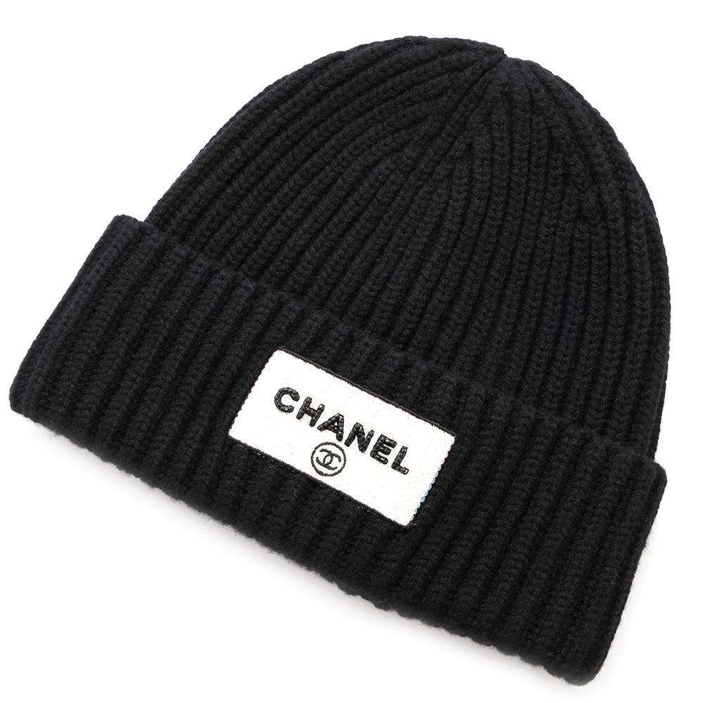 CHANEL Sequins logo knit cap BlackAA9553 Cashmere100%