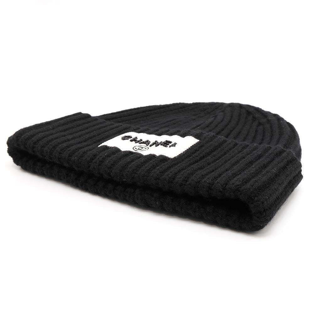 CHANEL Sequins logo knit cap BlackAA9553 Cashmere100%