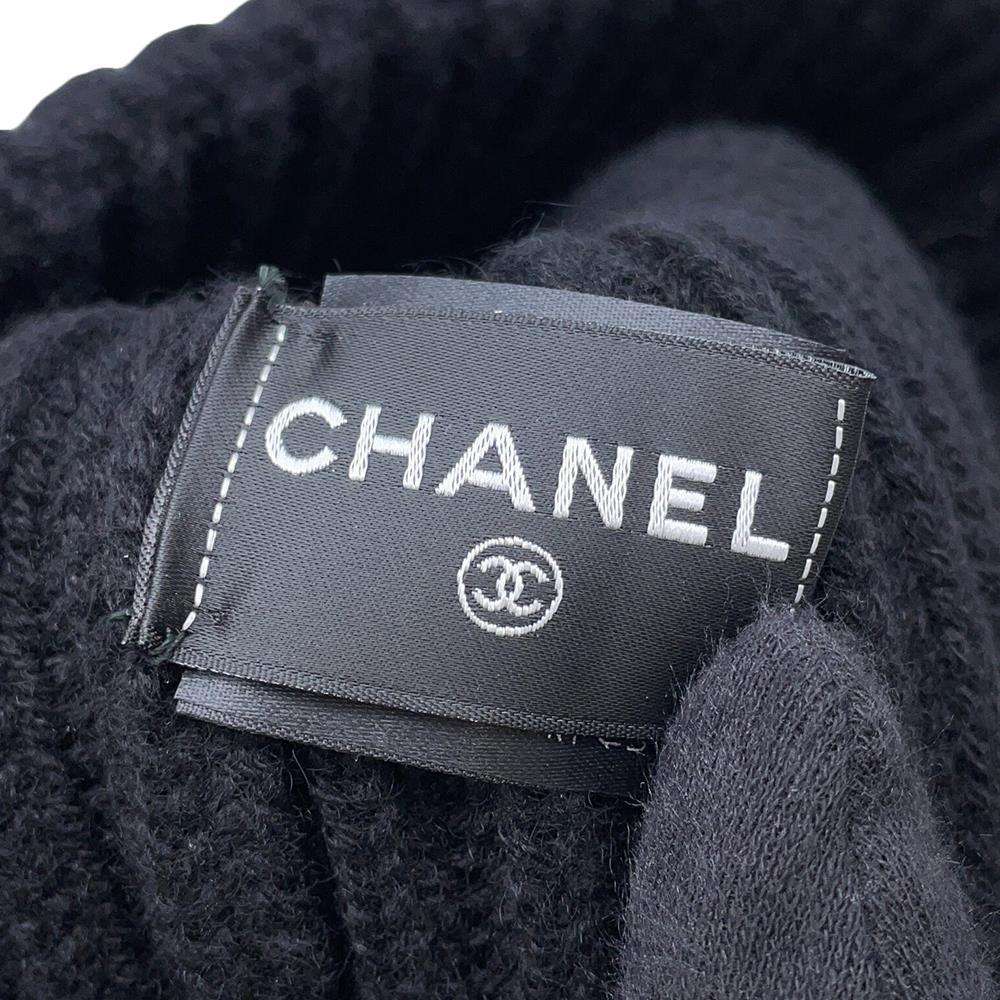 CHANEL Sequins logo knit cap BlackAA9553 Cashmere100%