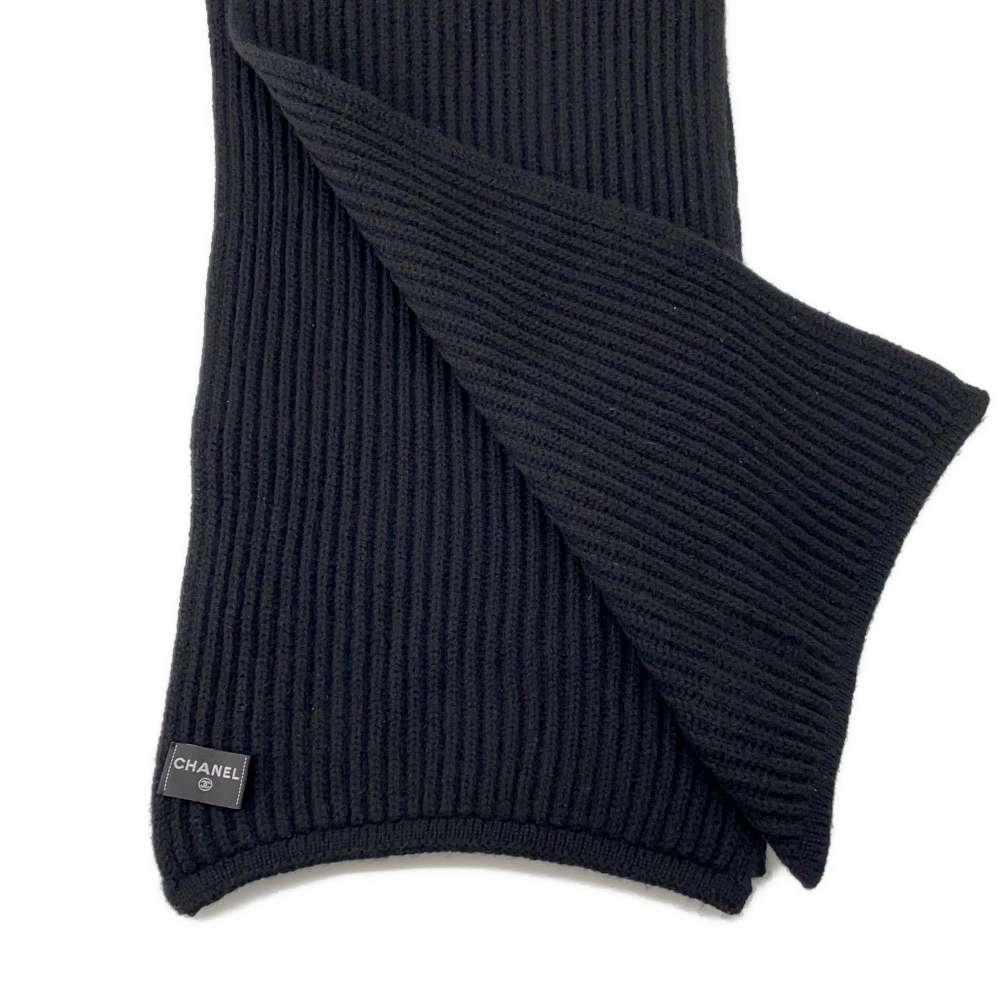 CHANEL Sequins logo scarf BlackAA9552 Cashmere100%
