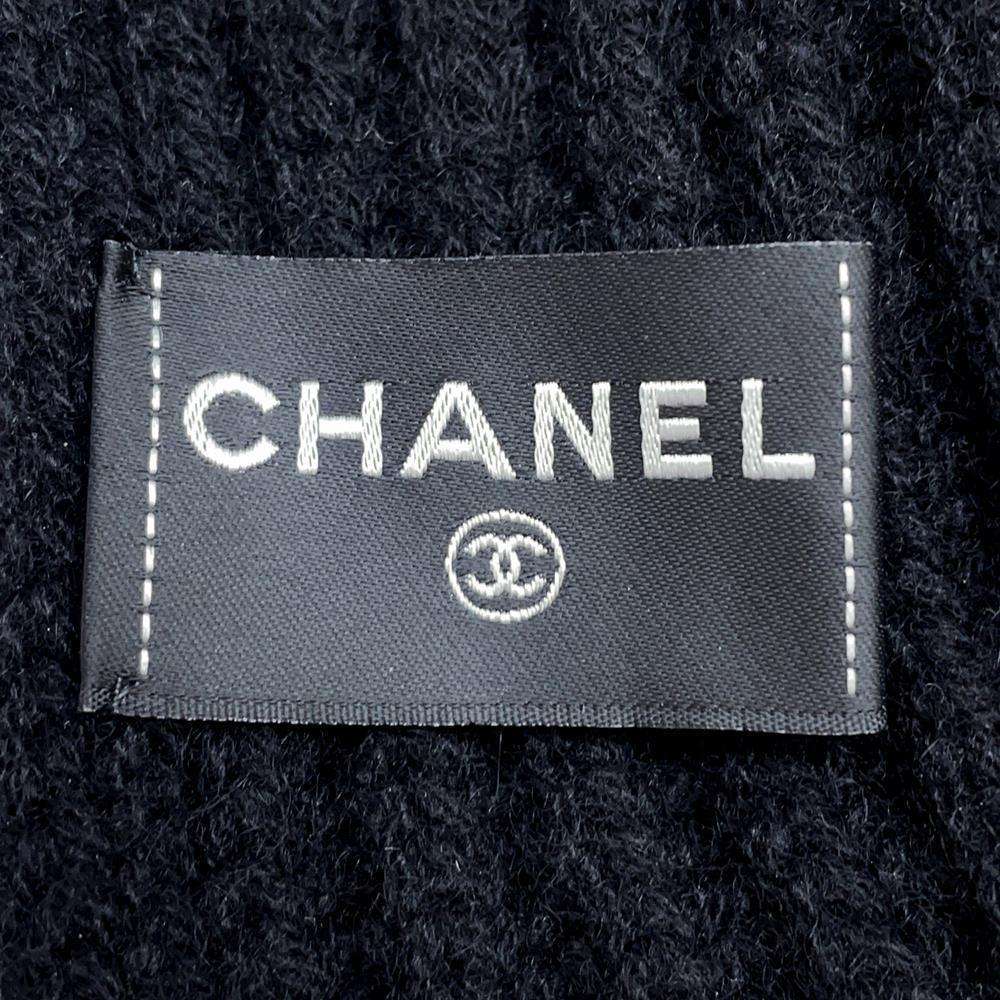 CHANEL Sequins logo scarf BlackAA9552 Cashmere100%