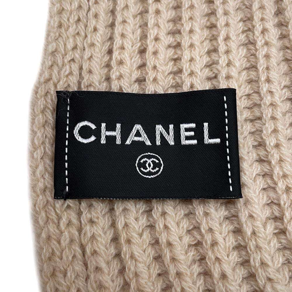 CHANEL Sequins logo scarf BeigeAA9552 Cashmere100%