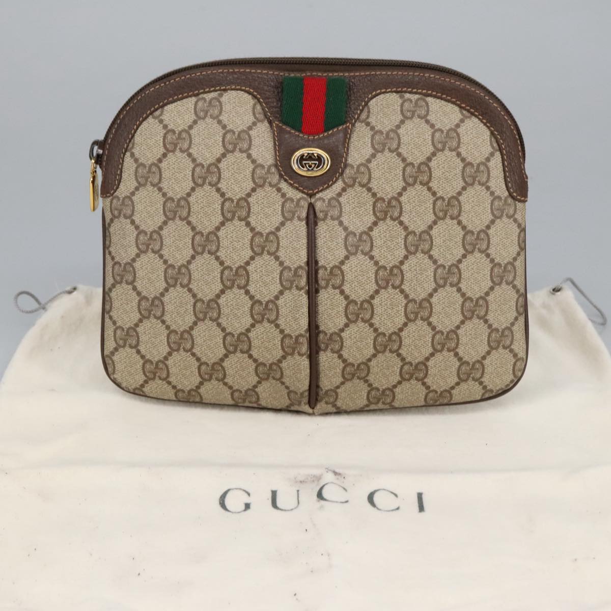 GUCCI GG Supreme Web Sherry Line Shoulder Bag PVC Beige 904 02 047 101184