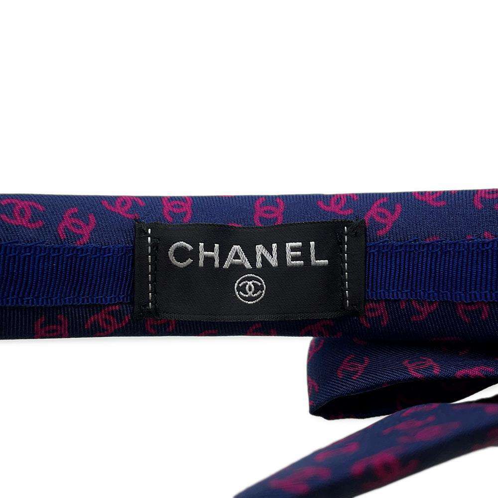 CHANEL CC Logo All-over Print Ribbon Headband Navy/Pink Silk100%