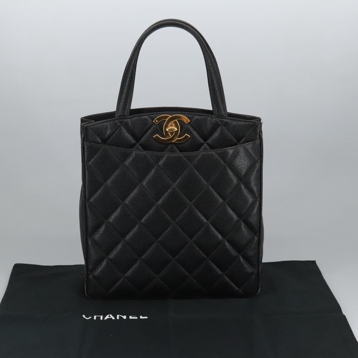 CHANEL Matelasse Hand Bag Caviar Skin Black CC 101307A
