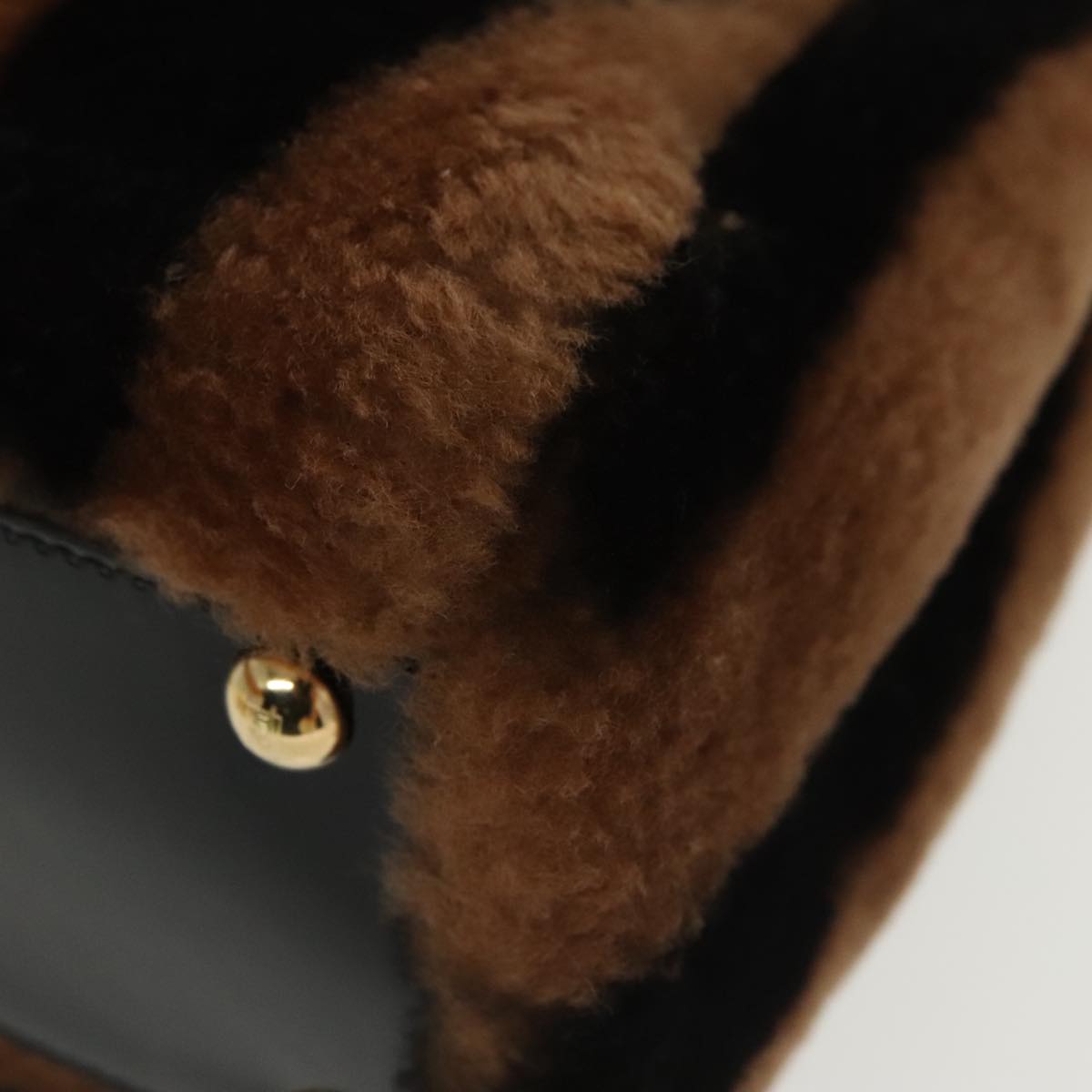 FENDI Pecan Peek A Boo Regular Hand Bag Mouton 2way Black Brown 101314S