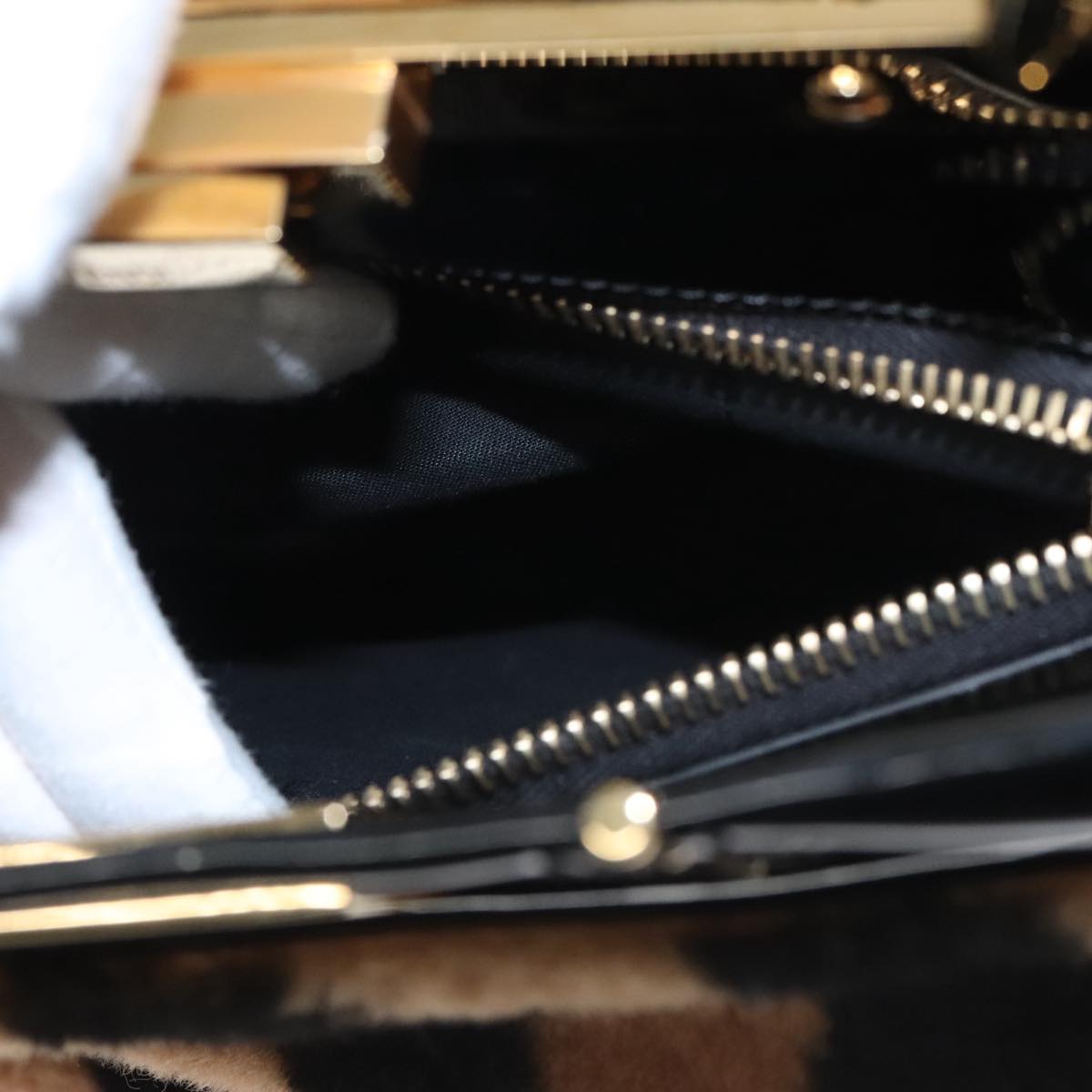 FENDI Pecan Peek A Boo Regular Hand Bag Mouton 2way Black Brown 101314S