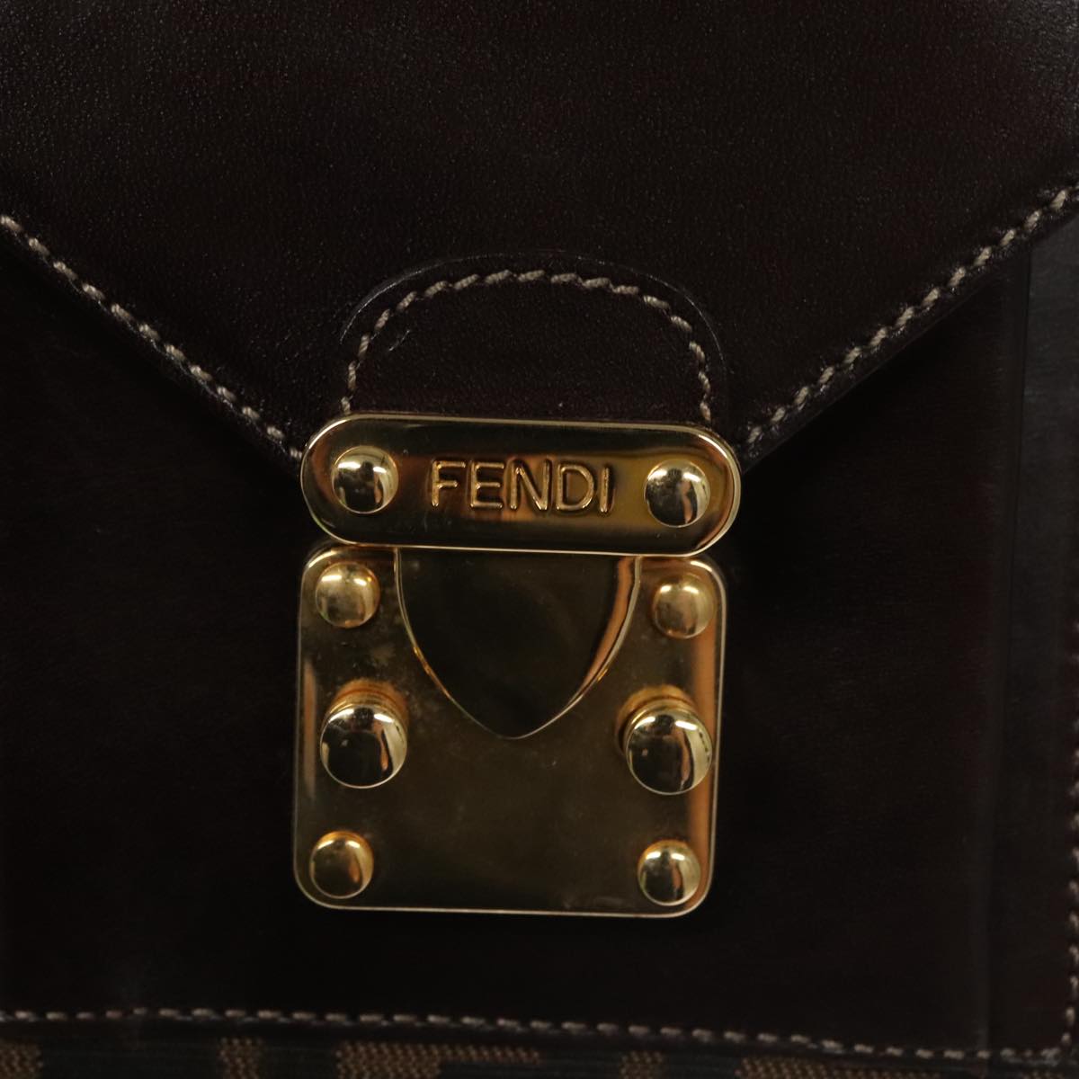 FENDI Zucca Canvas Hand Bag 2way Brown Black gold 101320SA