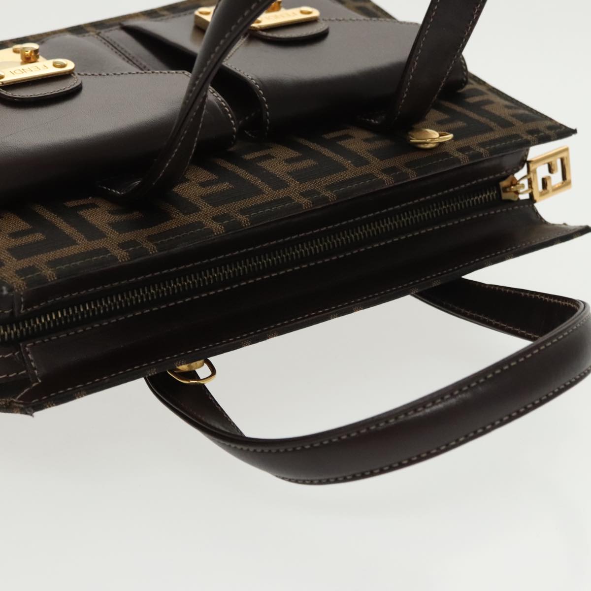 FENDI Zucca Canvas Hand Bag 2way Brown Black gold 101320SA