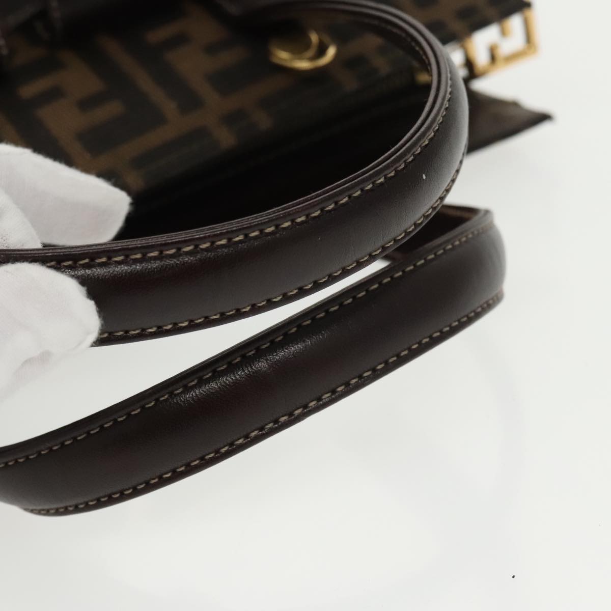 FENDI Zucca Canvas Hand Bag 2way Brown Black gold 101320SA