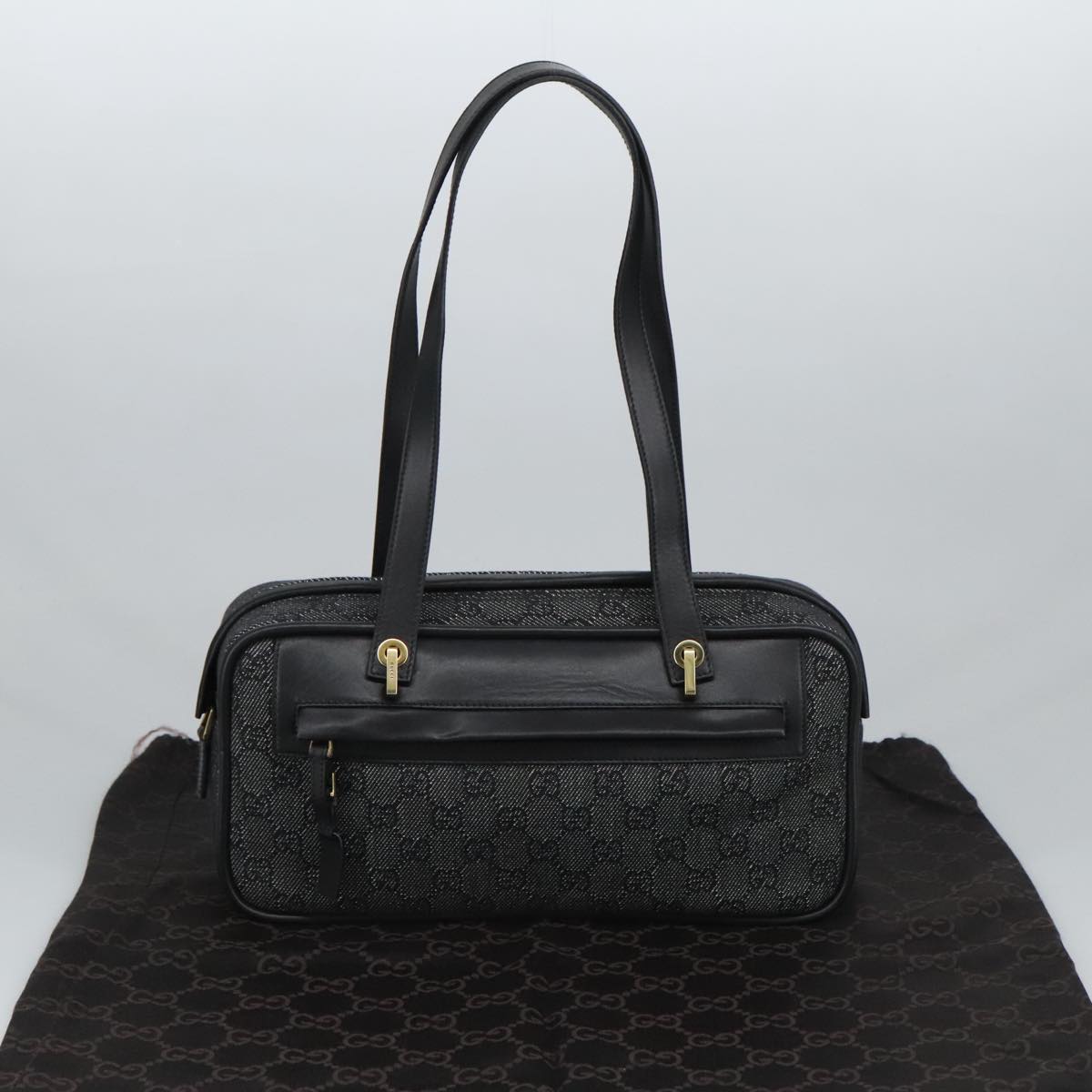 GUCCI GG Canvas Shoulder Bag Black Gold 92729 101322A