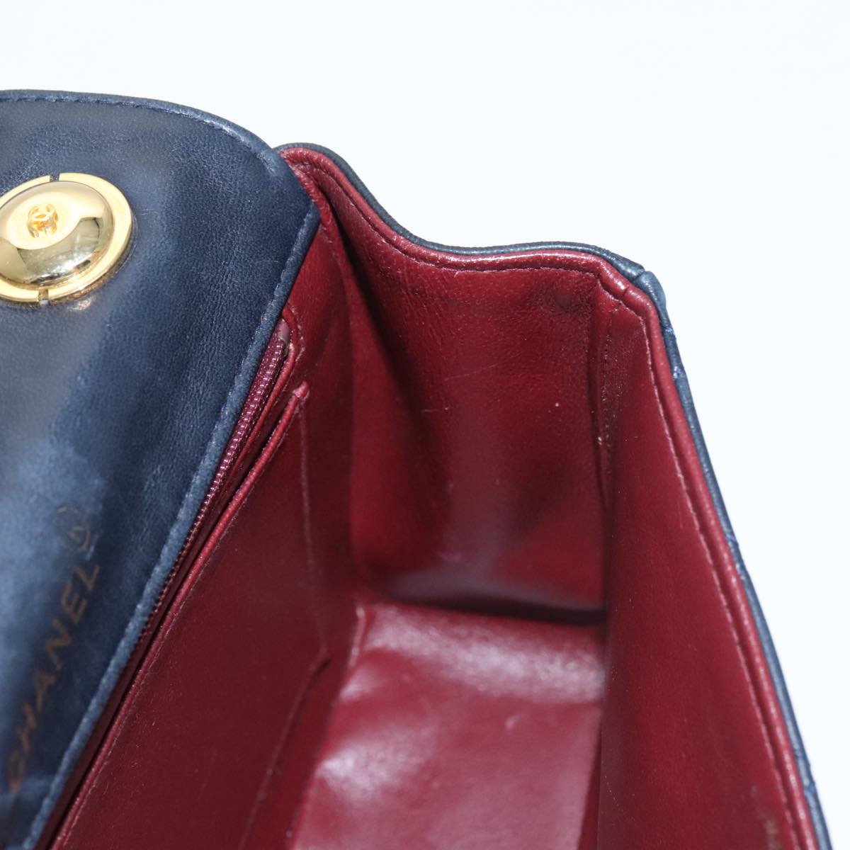CHANEL Hand Bag Lamb Skin Navy Gold CC 101325A
