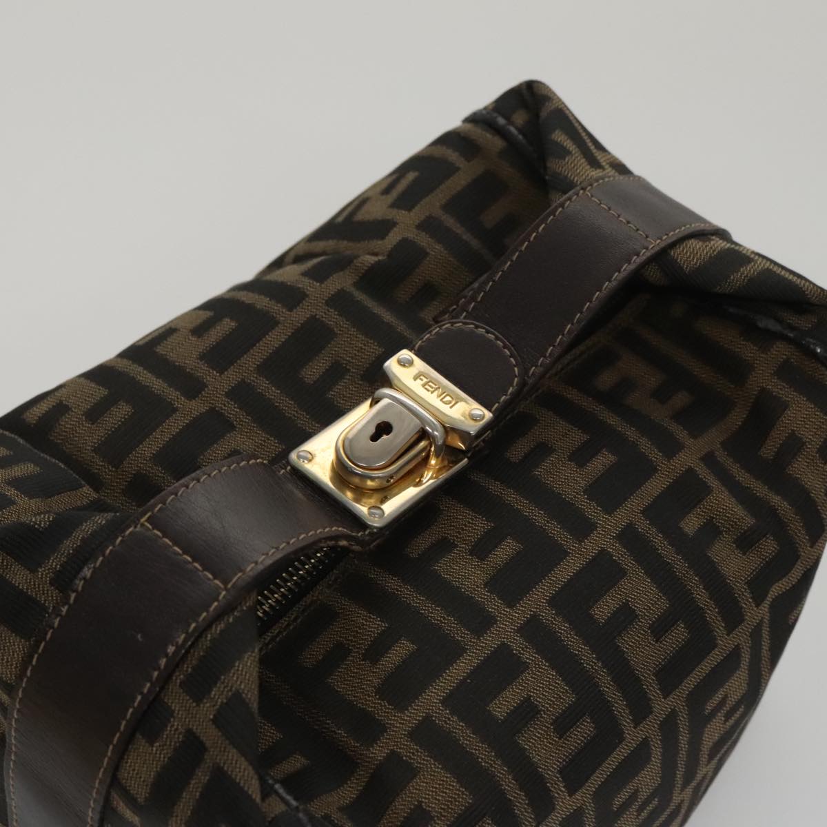 FENDI Zucca Canvas Vanity Hand Bag Brown 101351