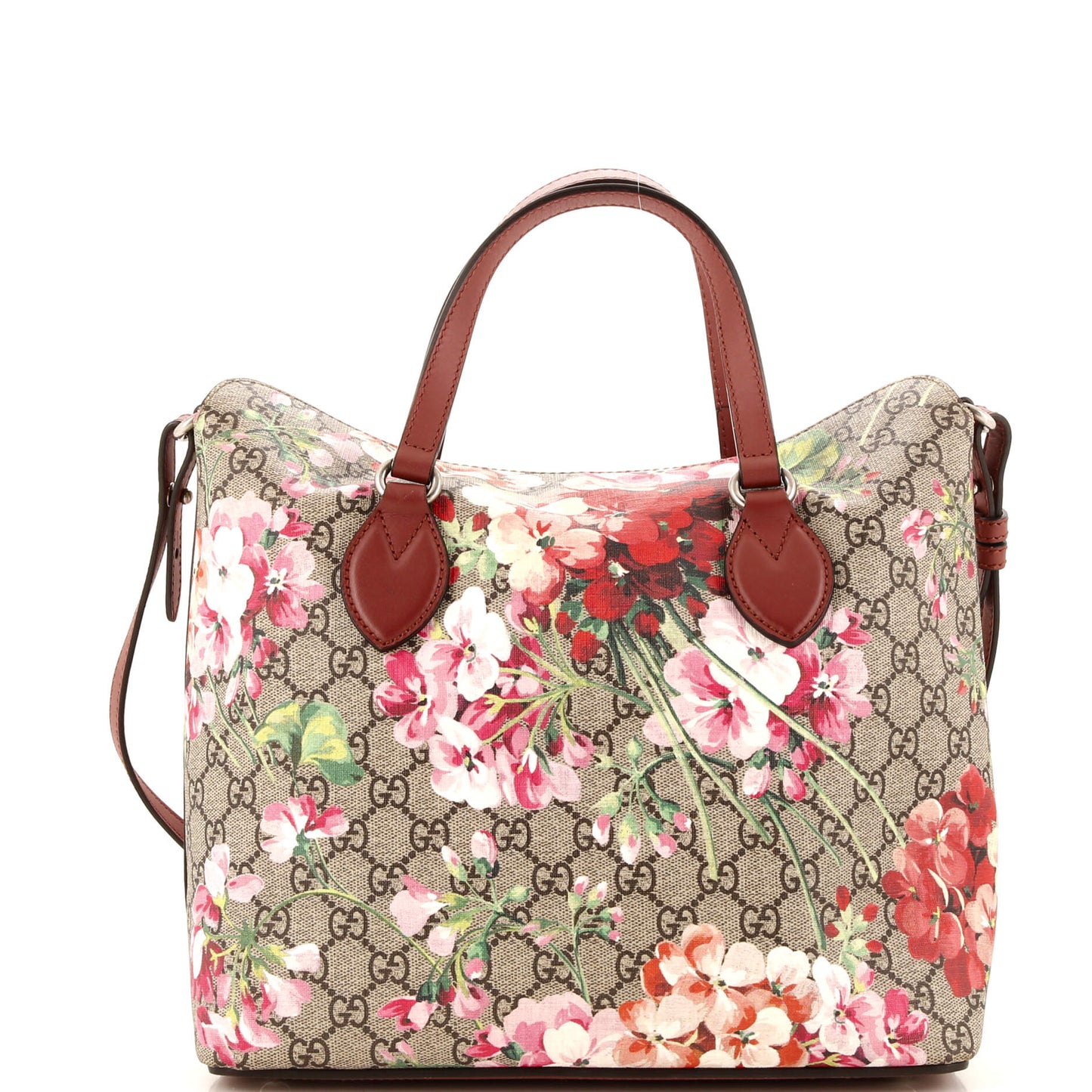 Signature Fold Over Tote Blooms Print GG Coated Canvas Medium