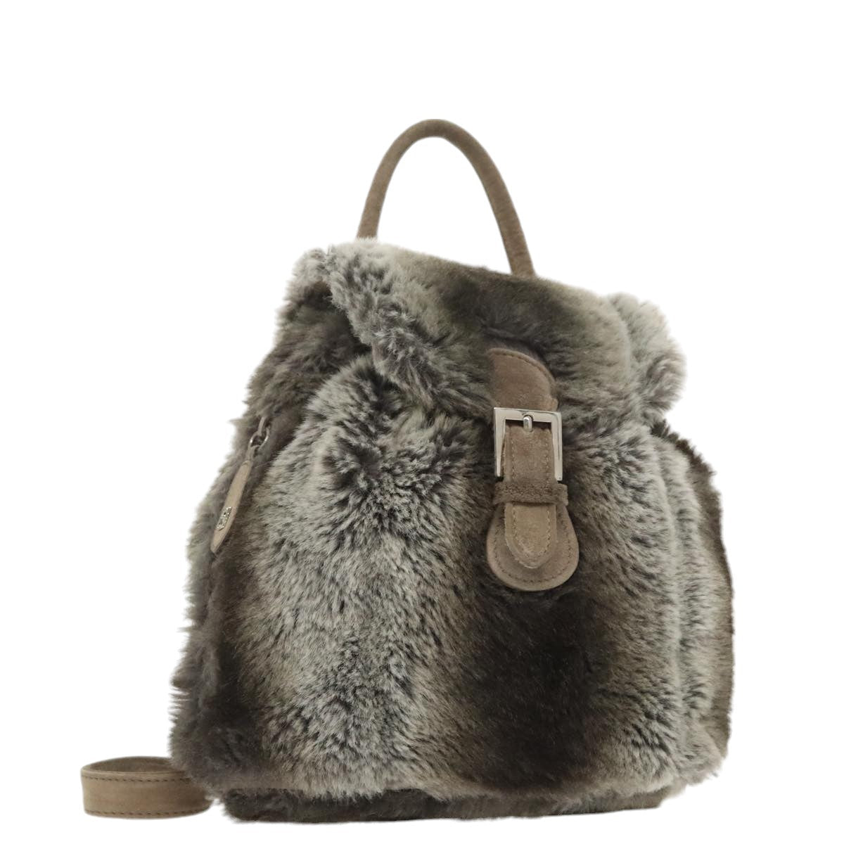 FENDI Backpack Suede Gray Silver 101519