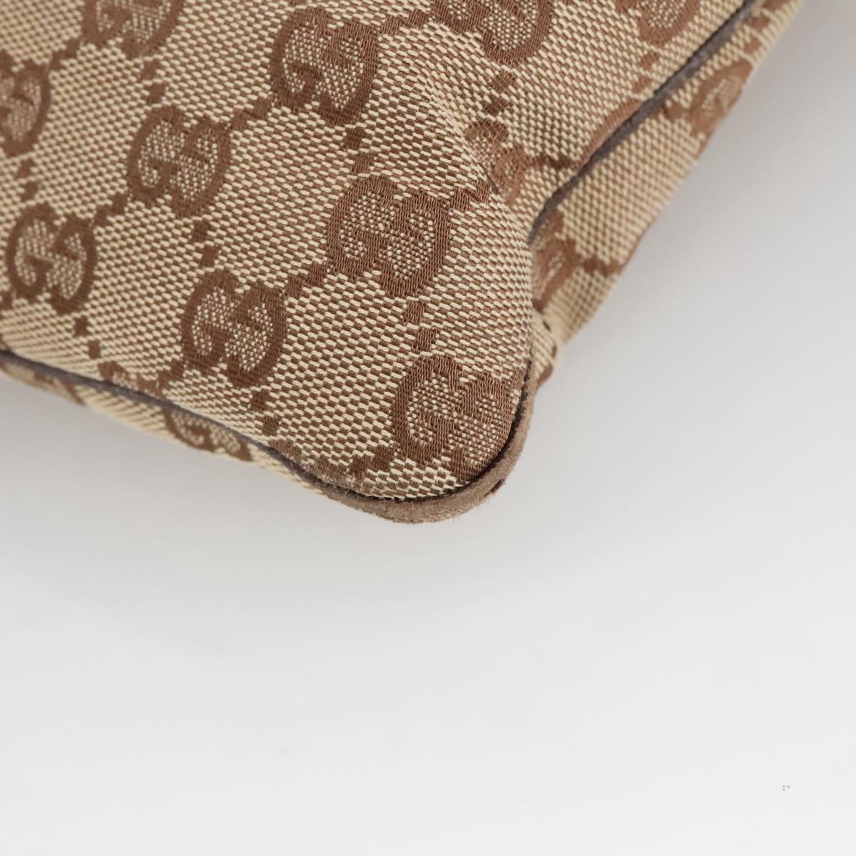 GUCCI GG Canvas Shoulder Bag Beige Silver 113013 101566