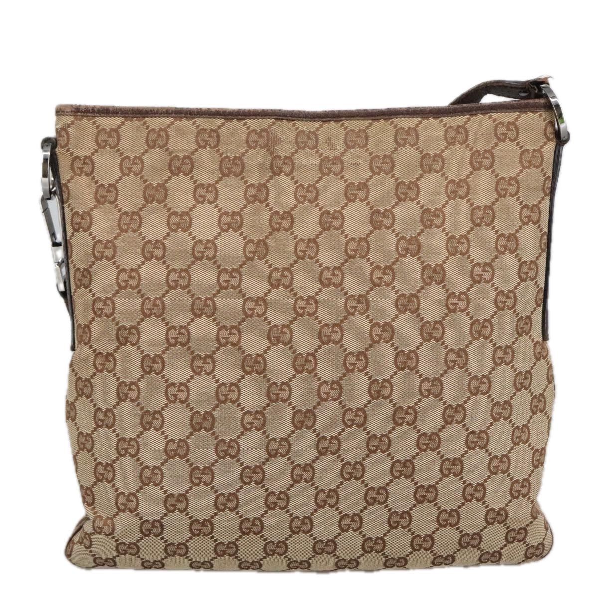 GUCCI GG Canvas Shoulder Bag Beige Silver 113013 101566