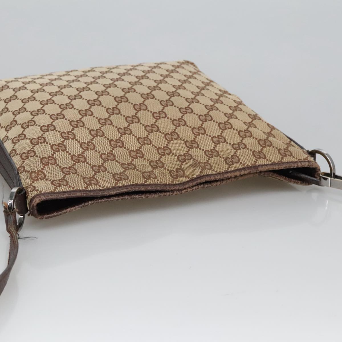 GUCCI GG Canvas Shoulder Bag Beige Silver 113013 101566