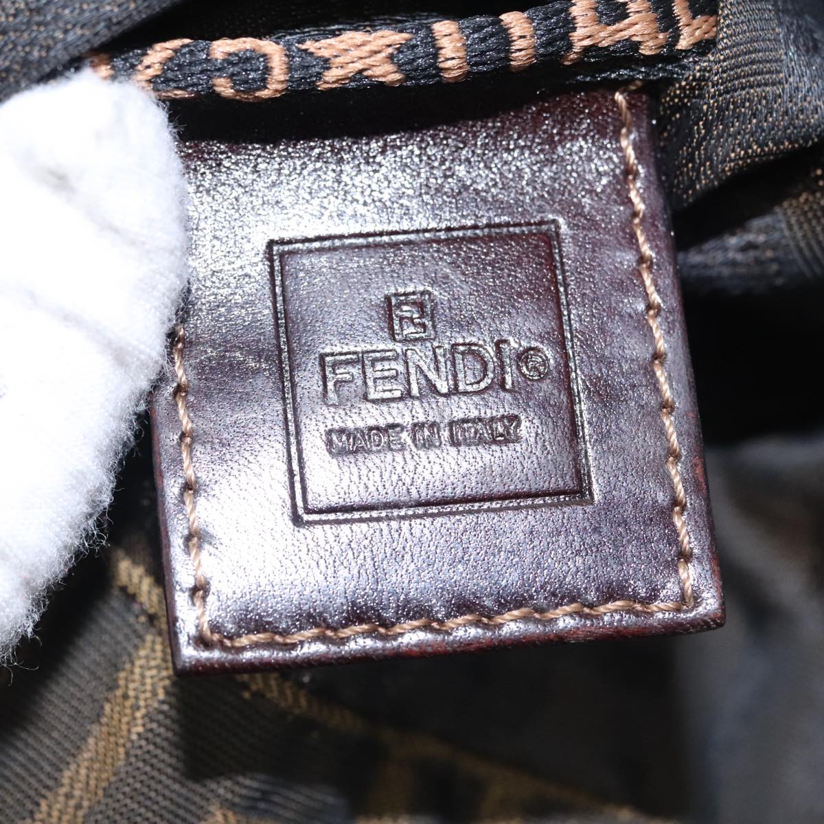 FENDI Zucca Canvas Drawstring Bag Brown Black 101941