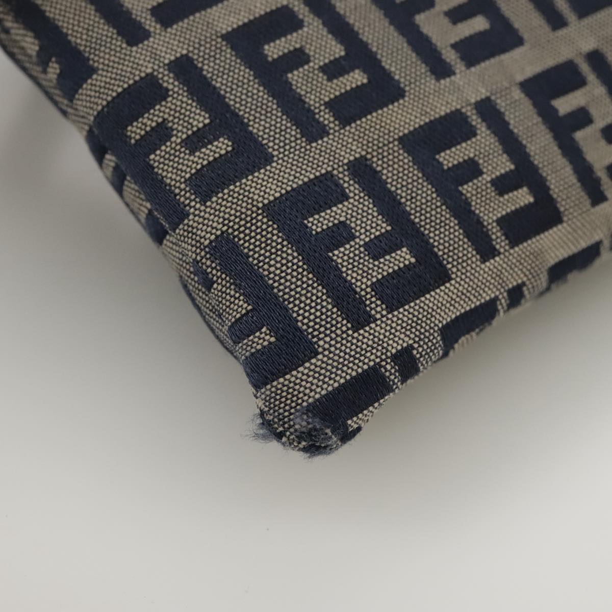 FENDI Zucchino Canvas Shoulder Bag Navy Silver 101961
