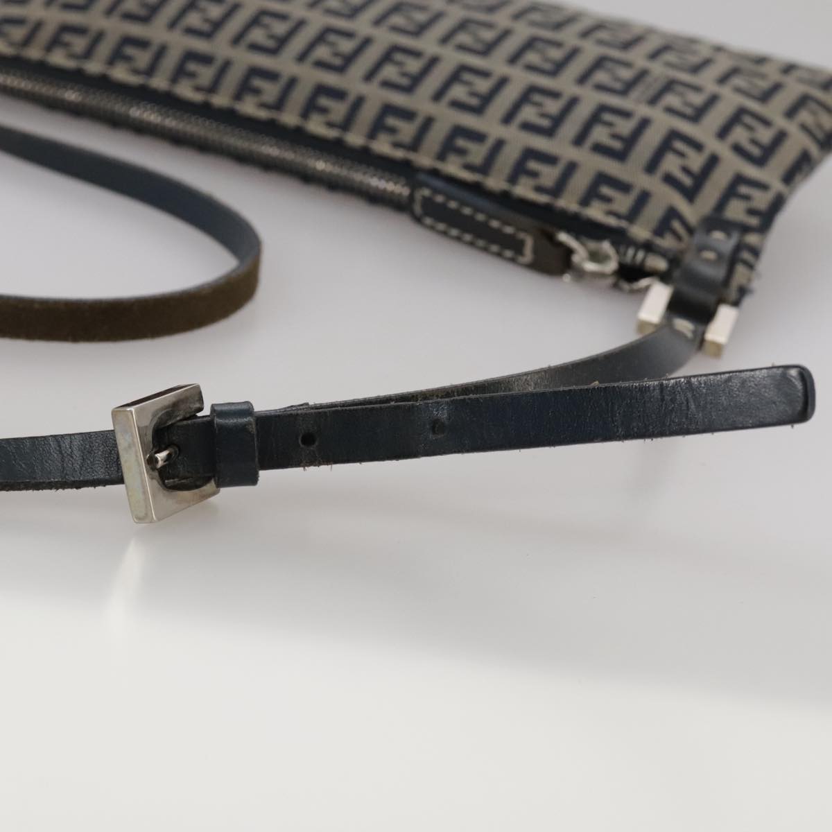 FENDI Zucchino Canvas Shoulder Bag Navy Silver 101961